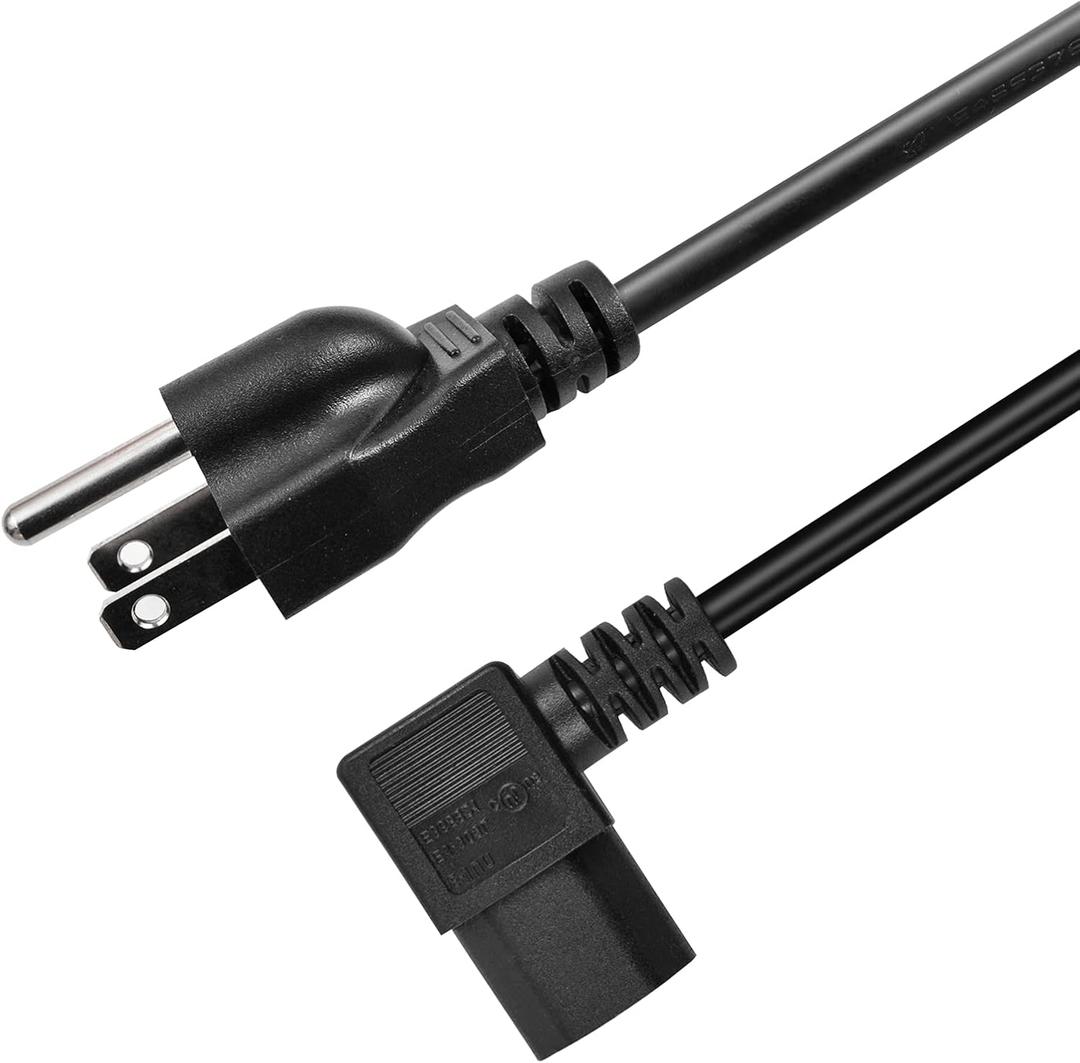 3 Prong Left Angle Power Cable Heavy Duty AC Cables forC13 Angle Type Cable, ​90 Degree Power Cable, PC Monitor TV,3 Pin Connector, Universal Power Cord, Computer Left Angle Power Cord,18 AWG