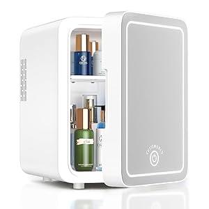 CUTIEWORLD Skincare Fridge With Dimmable LED Light Mirror, 4L Makeup Mini Fridge for Bedroom, Car, Office & Dorm, Cooler & Warmer, Portable Small Refrigerator for Cosmetics, Skin Care and Food