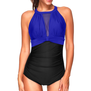 Tempt Me Women One Piece Swimsuit High Neck Plunge Ruched Tummy Control Bathing Suit L
