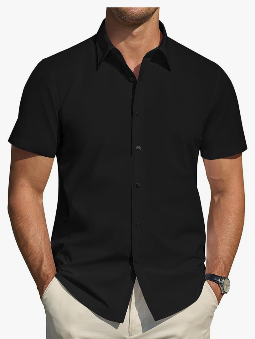 J.VER Men's Short Sleeve Dress Shirts Stretch Stain Shield Casual Button Down Shirts Solid Formal Shirt, Size XL