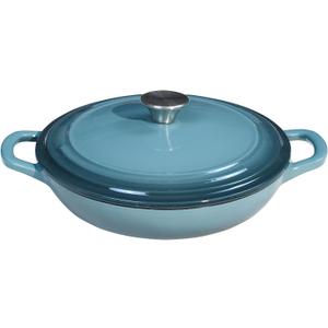Braiser Enameled Cast Iron Braiser 3 qt Braiser Pan with Lid Slateblue Shallow Cast Iron Casserole Braiser Pan with Handles