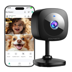 ZEEPORTE 2K Indoor Cameras for Home Security - Baby Monitor and Dog Pet Camera with Motion Detection, 2-Way Audio, Night Vision, Siren, Wired Security Camera - Compatible with Alexa