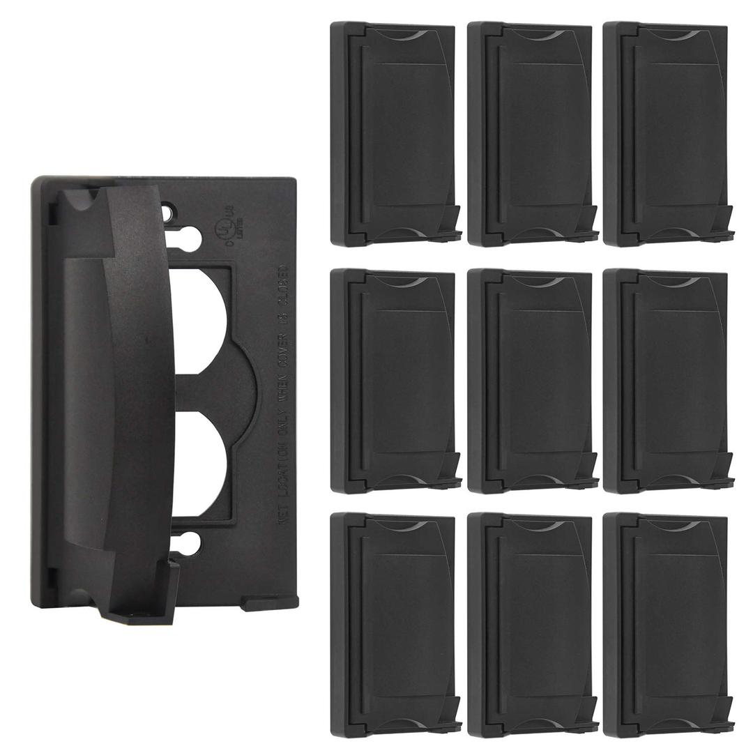 BESTTEN 10 Pack Horizontal Outdoor Outlet Cover for Duplex Receptacles, Weatherproof Design Auto-Closing Lid, Black, H4.65 x W2.87 x D0.71