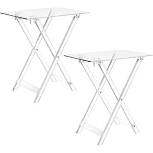 Beeveer 2 Pcs Acrylic Foldable TV Dinner Table Clear Small Folding TV Tray Space Saving Acrylic Dining Table for Eating Snack Coffee Bed Desk Side Living Room Kitchen Furniture Easy Assembly