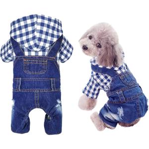 SILD Pet Denim Jumpsuit Dog Jeans Hoodies Cool Blue Coat Medium Dogs Classic Jacket Puppy Blue Vintage Washed Vests, Medium, Blue
