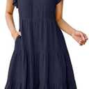 ANRABESS Womens Summer Dress Ruffle Sleeve V Neck Midi Dresses Fashion Casual Fit Flowy Tiered Boho Beach Vacation Sundress, Extra Large, Deep Navy Blue 