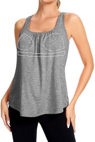SLIMBELLE Mesh Racer Back Tank Tops Womens Gym Yoga Athletic Workout Tops Round Neck Sleeveless Cami with Built in Bra Size XL