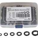 3 x Black Carbon Steel SAE Spring Lock Washers Gasket for Bolts and Screws Assortment Kit, 6 Common Sizes (1/4 5/16 3/8 7/16 1/2 5/8), Anti-Loose Split Washers