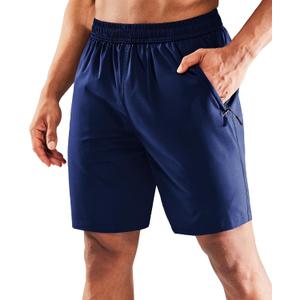 MIER Men's 7 Inch Athletic Shorts with 3 Zipper Pockets, Dry Fit | Quick-Dry Exercise Apparel for Workout, Running, Gym and Hiking, Lightweight, Elastic Waist, Recycled Polyester Fabric (Blue, XS)