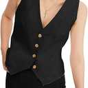 Women's V-Neck Vest Vest 4 Button Lightweight Business Slim Sleeveless Waistcoat (Black), Size M
