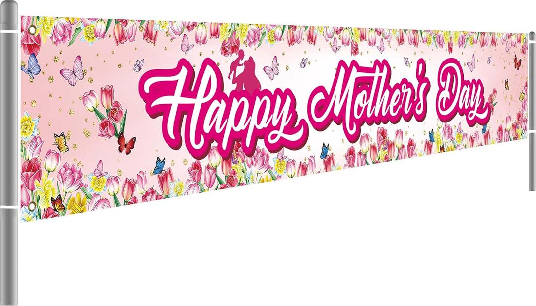 Happy Mothers Day Banner 118x19 Inch Large Mother's Day Party Decorations Indoor Outdoor Decorations