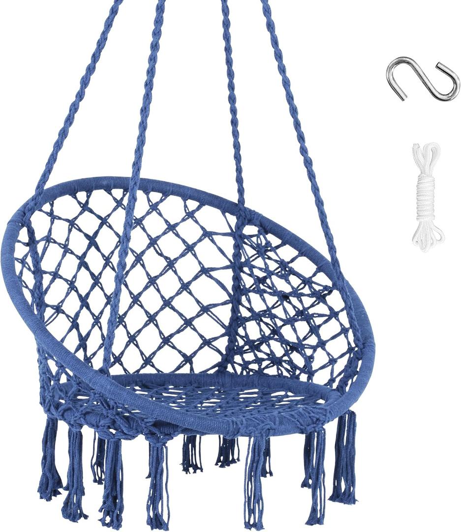 SUNCREAT Macrame Swing Chair, Rope Hammock Chair Swing, Dark Blue