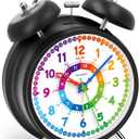 Peakeep Loud Alarm Clock for Kids Learning Telling Time Teaching Clock, 4.5" Rainbow-Colored Twin Bell Analog Alarm Clock Battery Operated for Heavy Sleepers Adults Teenagers Kids