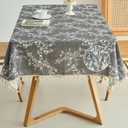 Farmhouse Wipeable Tablecloth Cotton Linen Backing Slip Resistant Flower Tabletop Vinyl Waterproof Coating Spill-Proof Table Cover Kitchen Party Table Dcor Grey Rectangle, 55"70"(4-6 Seats)