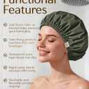 Yanibest Satin Lined Shower Cap for Women Reusable Waterproof, Frizz Free & Large Bath Cap with Soft Elastic Band, Luxury Hair Protection Caps (Green)