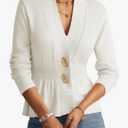 GRACE KARIN Women Cardigan Sweaters 2025 Fall, Long Sleeve Cropped Sweater Coat Trendy, Button Front Peplum Tops Lightweight, S