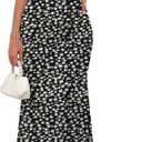 Women Sleeveless Spaghetti Strap Floral Maxi Dress Ruched Bodycon Beach Wedding Guest Backless Long Slip Dresses (Black, XS)