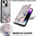 DorisMax for iPhone 14 Plus Wallet Case,Detachable Flip Folio Cover RFID Blocking 4 Card Slots Holder Premium PU Leather Magnetic Kickstand Protective Phone Case 6.7" Elegant Pink Floral