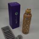 32 oz Glass Water Bottle with Bamboo Lid, Reusable Clear Drinking Bottles with Silicone Sleeve and Time Marker, Motivational Glass Tumbler with Funnel and Ice Tray, BPA Free (Black-1 Pack)