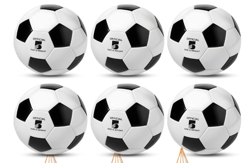 HurOutd 6 Pcs Soccer Balls with Pump, Size 5 Soccer Ball for Adults, Deflated Soccer Ball Set with Mesh Bag for Team Training & Holiday Charity Donation