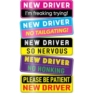 New Driver Magnet for Car - Funny Pink Pack of 5 Please Be Patient Reflective Magnetic Bumper Sticker Set - Removable Novice Rookie Safety Attention Sign - Weather-Resistant - 10 x 3.5 inches
