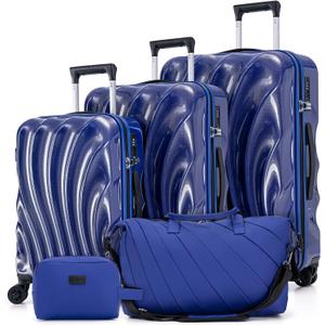 Cosbarn Luggage Sets 5 Piece Suitcases with Wheels, Suitcase Set, ABS+PC Hardshell Luggage set with Phone Holder Durable Travel Luggage with TSA Lock Spinner Wheels, Navy