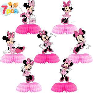 7pcs Minnie Birthday Party Supplies, 7Pcs Honeycomb Centerpieces for Mouse Party Decorations, Double Sided Table Decorations Centerpieces