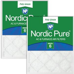 Nordic Pure 20x30x1 (Actual Size: 19 5/8 x 29 5/8 x 3/4) Poly Green MERV 6 AC Furnace Air Filters  Reduces Dust, Pollen, Pet Dander & Allergens  2-Pack