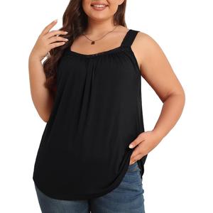 TIANZHU Plus Size Tank Tops for Women Sleeveless Loose Fit Camisole Summer Lace Cute Outfits XL-5XL (1black)