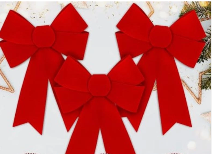 5 Pack Red Velvet Christmas Tree Bows - 9"x12" PVC Holiday Decor Indoor/Outdoor