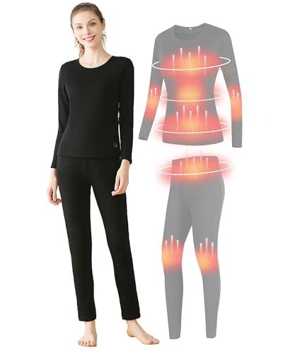 TRUNYAQI Women's Heated Thermal Underwear set USB Womens Electric Thermal Long Underwear set Snow Leggings, No Battery, XL