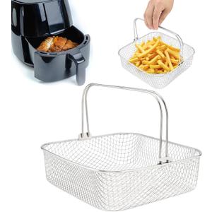 Air Fryer Basket, 5.8QT 6QT Air Fryer Accessory Mesh Basket Replacement with Handle, Square Stainles Steel Steamer basket for 6QT Instant Vortex Air fryer, for Instant Vortex Plus, Phillips XXL