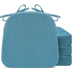 Sunsleek Chair Cushions for Dining Chairs, D-Shaped Seat Cushions with Removable Washable Cover and Ties, Chair Pads for Kitchen, Indoor Dining Room, Patio Chairs, 17'' x 16'', Set of 4, Blue
