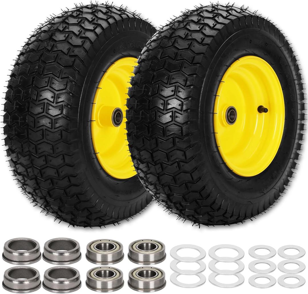 2Pcs 16x6.50-8 Tire and Wheel, 4 Ply Tubeless Lawn Mower Tires 16x6.50-8, Universal Fit Front Wheels 16x6.50x8 Lawn Tractor Tires, 3" Offset Hub, 3/4" 5/8" Bearings, 615lbs Capacity