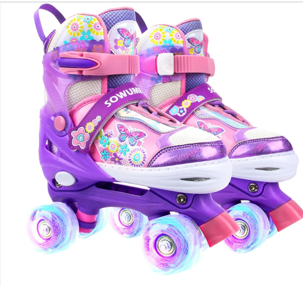 Sowume Adjustable Roller Skates for Girls and Women, All 8 Wheels of Girl's Skates Shine, Safe and Fun Illuminating for Kids Size S (10-13) USA