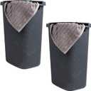 Mind Reader 60L Slim Laundry Hamper, Clothes Basket, Lid, Wicker Style, Plastic, 17.65"L x 13.75"W x 24.15"H, Set of 2, Gray