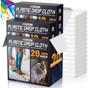 12 x 9 Ft Plastic Sheet Drop Cloths (20-Pack) - Disposable Painter's Sheeting & Tarps for Painting, Waterproof Painting Supplies, Dust Cover for Furniture/Couch/Floor Protection