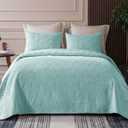 Whale Flotilla Queen Quilt Bedding Set, Soft Aqua Blue Bedspreads Quilts Queen Full Size for All Seasons, 3 Pieces Lightweight Geometric Star Pattern Coverlet