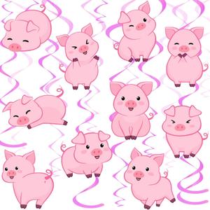 30 Pieces Pig Party Decorations Farm Animal Hanging Swirl Barnyard Pig Theme Birthday Party Supplies Pink Piggy Hanging Foil Swirls Ceiling for Girls Boys Kids Baby Shower Supplies