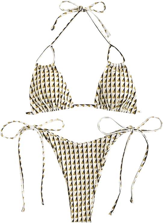 ZAFUL Womens Printed Triangle Bikinis 2 Piece Halter Bikini Sets High Cut Bathing Suit Side Tie Swimsuits, Small 