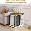 Hzuaneri 27.2" Dog Crate Furniture with Barn Door, Heavy Duty Dog Kennel Indoor with 2 Doors, Wooden Pet Cage End Table for Small Medium Dogs up to 22 lb, Anti-Chew Anti-Escape, White Brown DFC84314B