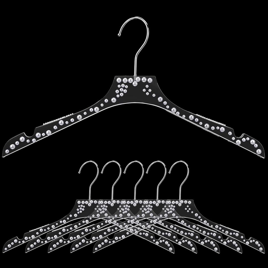 Yalikop 5 Pcs Pearl Acrylic Trim Hangers Bride Hanger for Wedding Dress Bridal Hangers for Wedding Party Gift