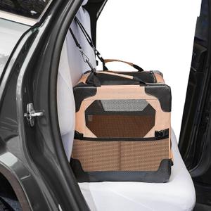 JOYTUTUS Collapsible Dog Crate, 20 Inch Portable Pet Crate for Car, Travel Foldable Dog Crate for Puppy/ Small Dog 18 lbs, Soft Cat Carrier Fit for Indoor & Outdoor/ Car Back Seat/ Trunk (Orange)