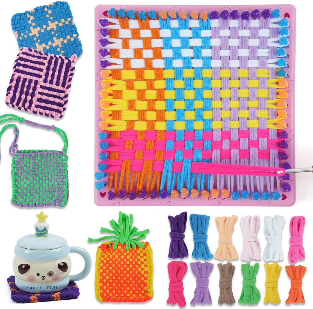 QPOU Weaving Loom Kit for Girls - Creative Toy Gift for Kids Ages 6-8 8-12, DIY Craft Kit to Make Potholders and Bracelets, Arts and Crafts Knitting Set for Beginners
