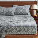 HYPREST Flannel Sheets Queen Size,Grey Snowflake Christmas Soft Warm Winter, King