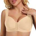 Women's Front Clasp Closure Bras Elderly No Underwire Anti-Sagging Push Up Bralettes Seniors Comfort Wireless Full Coverage Everyday Bra Nude, M
