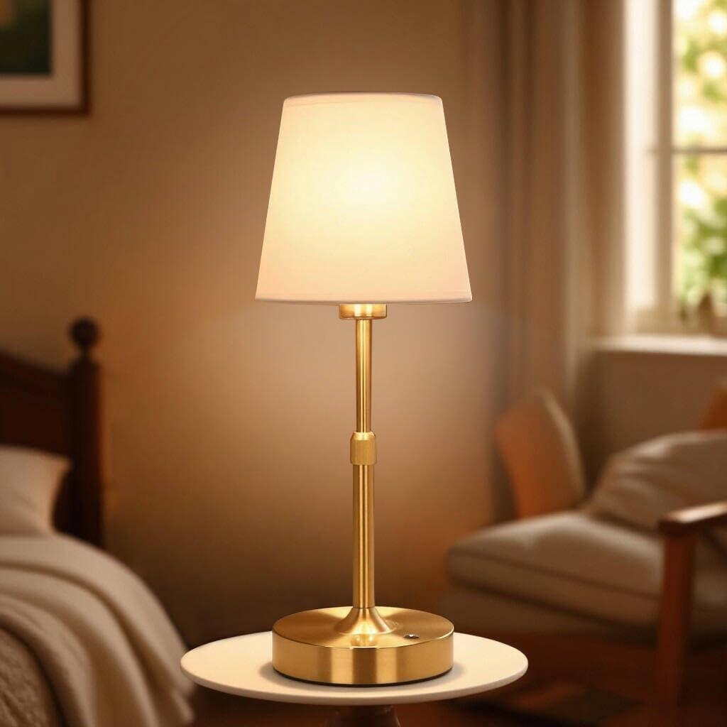 Cordless LED Table Lamp, 5200mAh Portables Rechargeable Battery Desk Lamp, Touch Bedside Lamp with Fabric Shade, Stepless Dimmable Light for Bedroom, Dining Room, Patio, Balcony