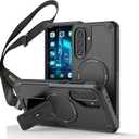 Ysnzaq Crossbody Lanyard Case for Samsung Galaxy A25, Heavy Duty Shockproof Protective Cover with Magnetic Bracket for Galaxy A25, DJ Carbon Black