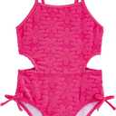 LIZENS Girls One Piece Swimwear Cut Out Floral Print 2-12Years Bow Beach Bathing Swimsuit（BDG7113, 10-12T Pink)