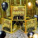 KatchOn, Happy New Years Decorations 2026 - Pack of 3 | New Year Balloon Boxes 2026 for New Years Eve Party Supplies 2026 | Black, Gold New Year Balloons and Confetti Boxes | NYE Decorations 2026